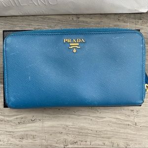 Prada Large Saffiano Wallet in Cobalto - Authentic